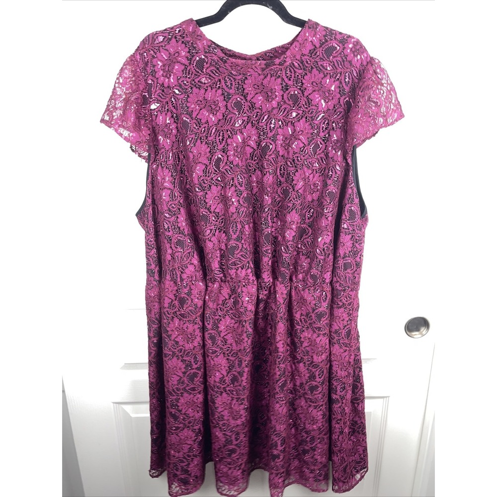 Lace and Mesh Womens  Fit and Flare Lined Size 4X Cap sleeve Mini dress purple
